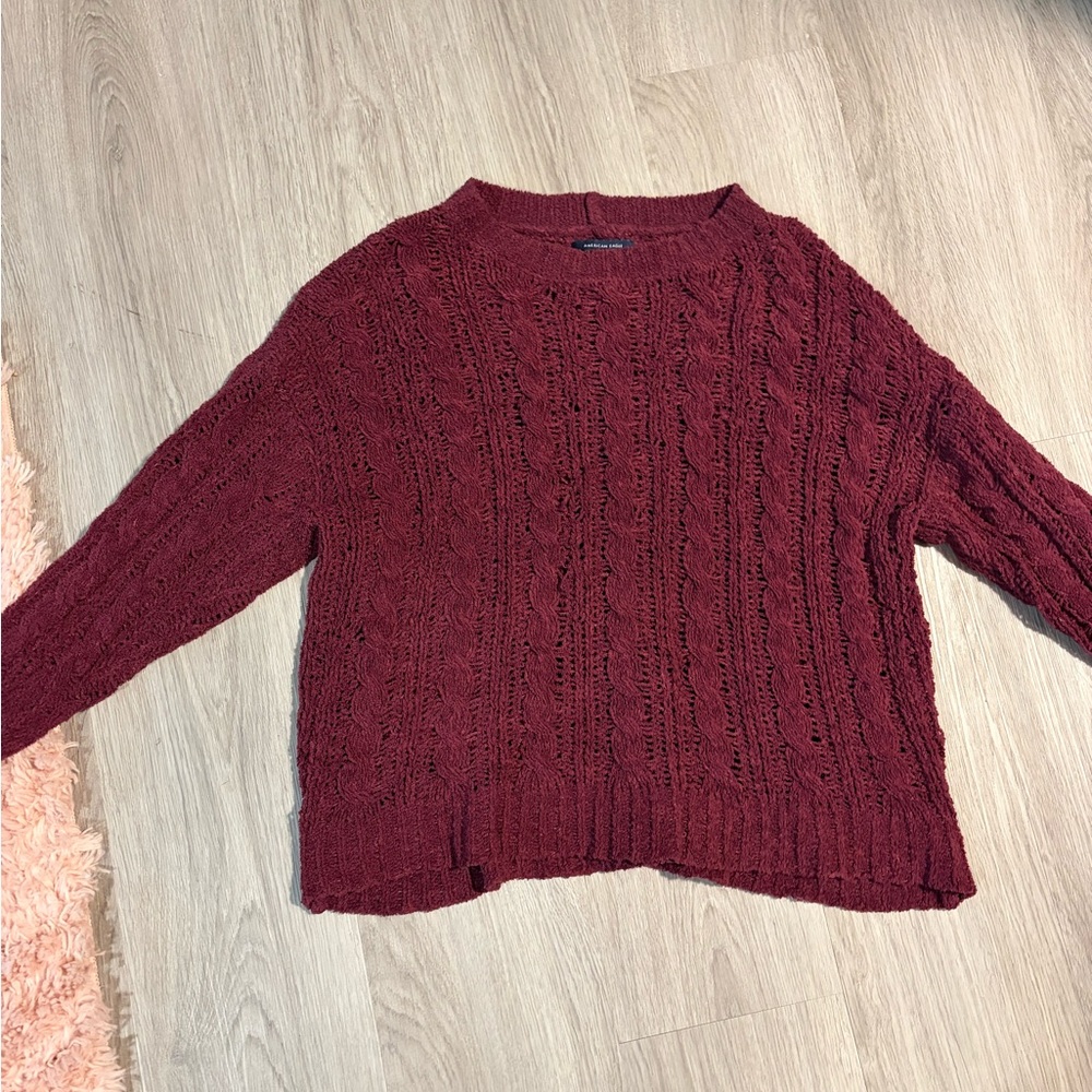 American Eagle Outfitters Burgundy Cable Knit Sweater